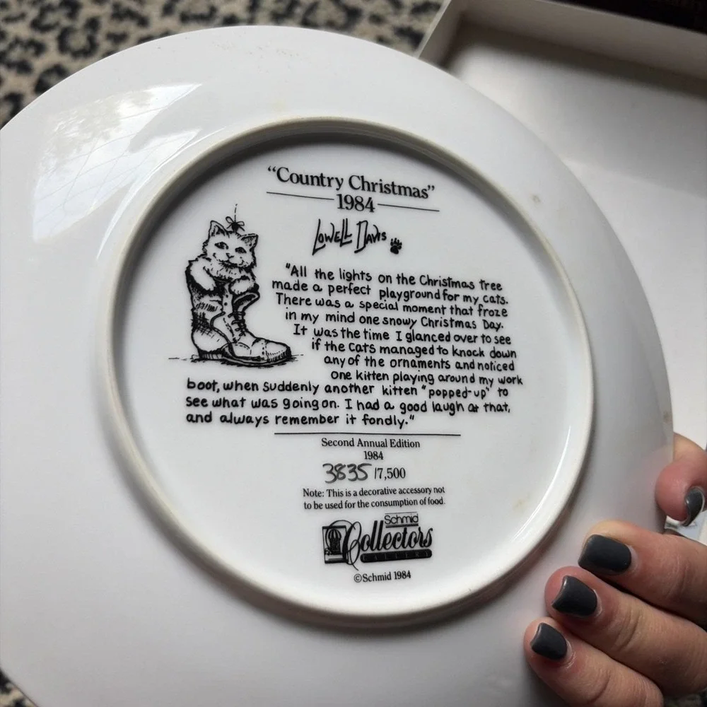 Lowell Davis Country Christmas Cat Plate VTG Christmas In Box, 3835/7500 1984